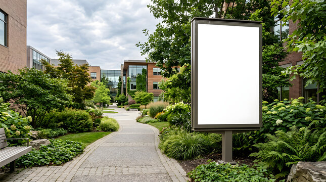 blank billboard in modern garden