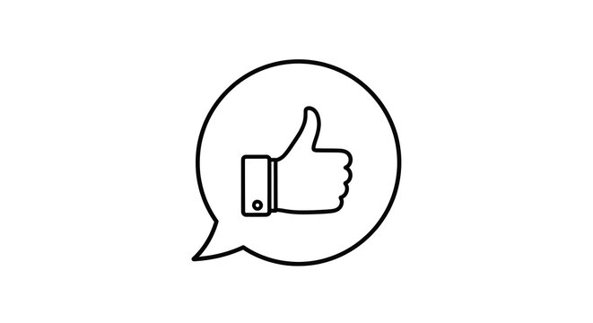 Minimal Black Thumbs Up Icon Inside Speech Bubble on White Background