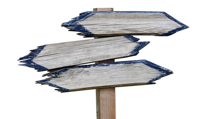 Wooden directional signpost with three arrow-shaped planks © Antonio