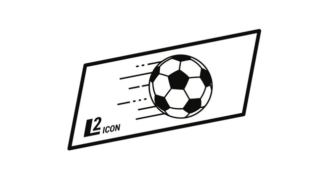 Fast Soccer Ball Icon in Horizontal Frame with Speed Lines for L2 Logo on Isolated White Background