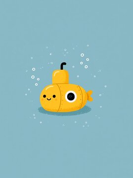 Playful Animated Fish Character in Water Bubbles on a Blue Background.