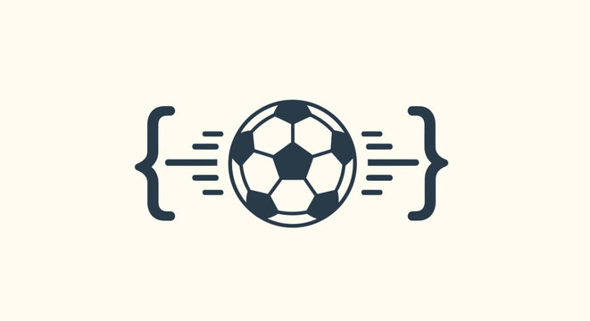 Soccer Ball with Speed Lines Encapsulated by Curly Braces, Dynamic Sports Concept in Bright Studio