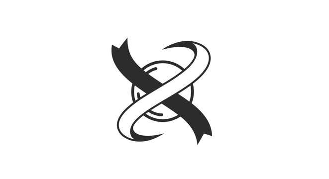A stylized black and white abstract design.