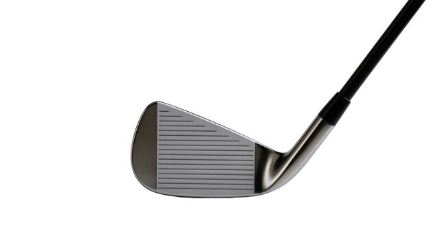 Golf club iron head with black shaft and metallic finish