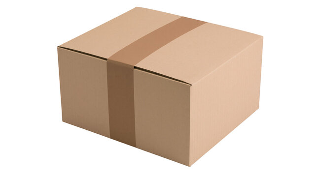 Cardboard box with brown packing tape