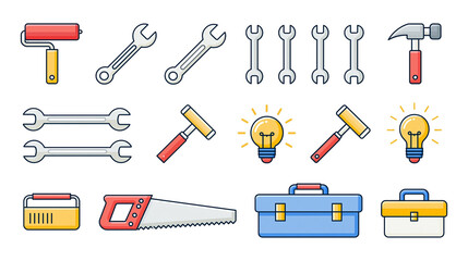 Obraz premium Collection of tools and light bulbs