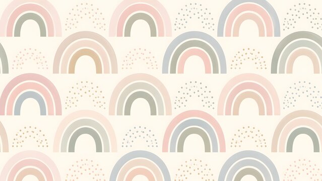 Boho rainbow seamless pattern with pastel colors and dotted arches