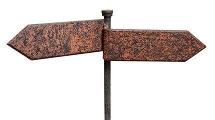 Rusty metal directional signpost with two arrow pointers © Patricia