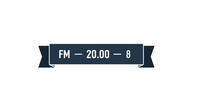 Football Match Time Display FM - 20.00 - 8 in Ribbon Banner on Isolated White Background