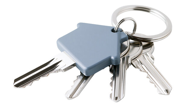 House shaped key charm with silver metal keys on ring