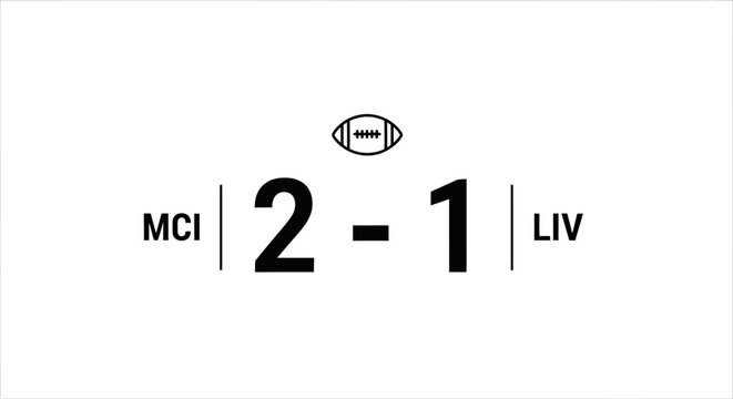 American Football Match Scoreboard Showing MCI vs LIV Teams with a 2-1 Score on an Isolated White Background.