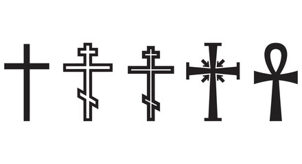 Fototapeta premium Collection Of Black Cross Silhouettes On A White Background ancient