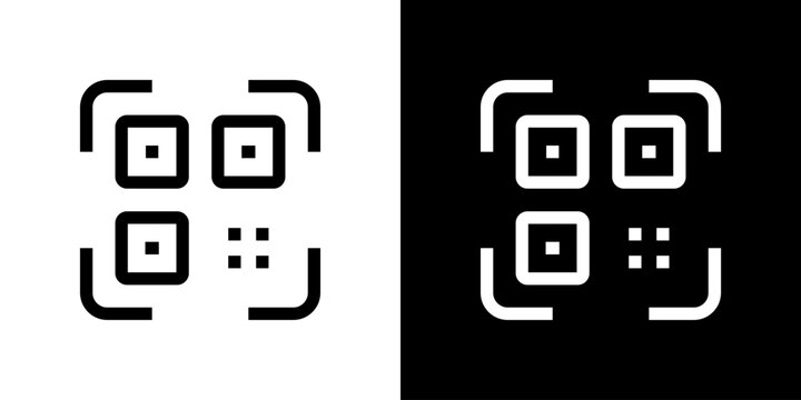 QR code icon, fake QR code reader symbol, minimal style template for app, website, sticker, mockup. Vector and transparent PNG