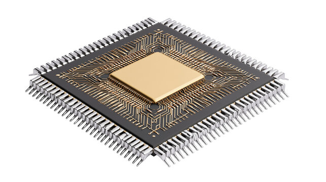 Square microchip with gold center and silver pins