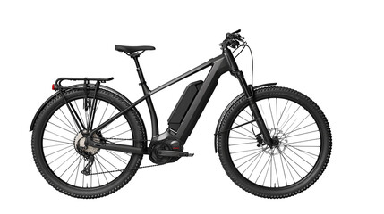Fototapeta premium Black electric mountain bike with rack and fenders
