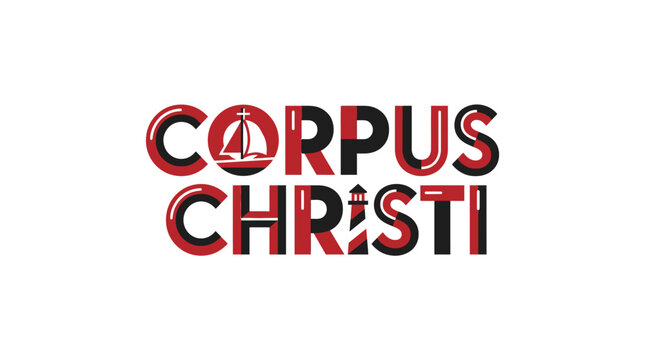 Corpus Christi Text Logo with Sailboat and Lighthouse Icons