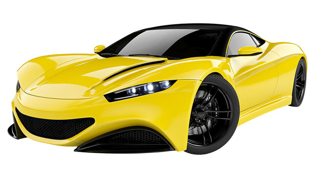 Yellow sports car with black roof and wheels