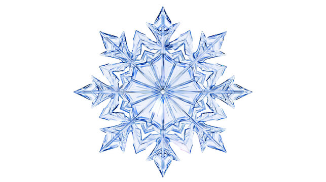 Intricate blue ice snowflake crystal with sharp geometric points