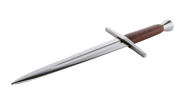 Medieval dagger with steel blade and brown leather wrapped handle