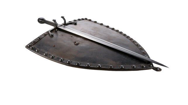 Medieval metal shield with sword