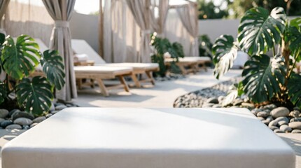 Fototapeta premium Outdoor Lounge Area with Plants and Daybeds for Spa Design