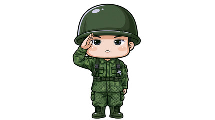Chibi soldier in green uniform saluting
