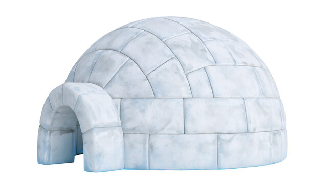 White igloo made of ice blocks with arched entrance