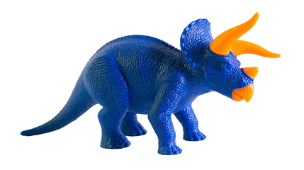 Blue triceratops dinosaur toy with orange horns © Pablo