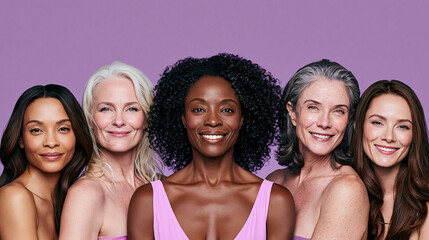 Fototapeta premium <Beautiful Diversity: Portrait of Multicultural Women Celebrating Empowerment and Positive Vibes in Fashion Photography>