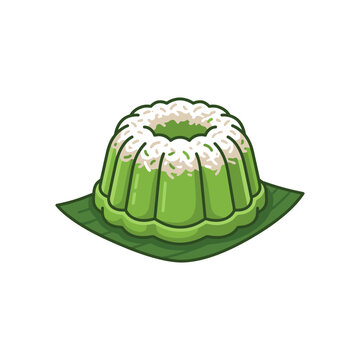 Traditional Indonesian Putu Ayu Steamed Coconut Pandan Cake Illustration