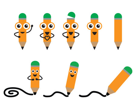Set of vector cute pencil characters