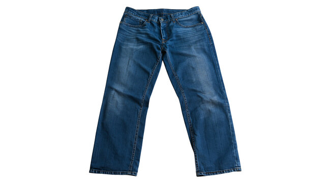 Blue denim jeans with pockets and seams