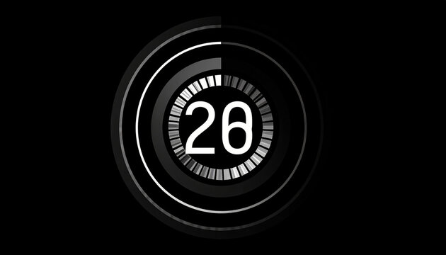 Futuristic Countdown Timer Graphic with Number 20 Displayed in a Circular Progress Bar on Black Background