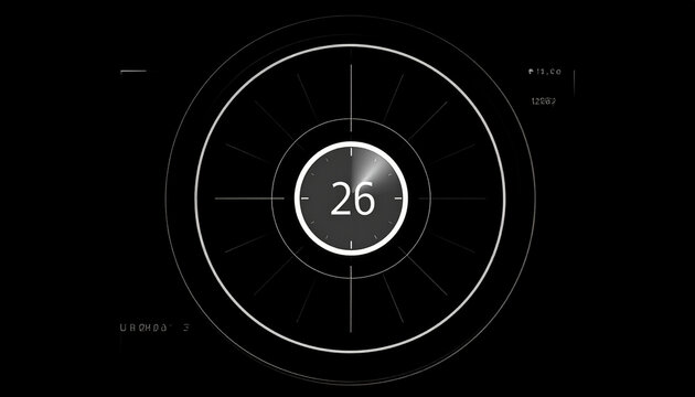 Digital Countdown Timer with Number 26 Displayed in a Futuristic Circular Interface on a Black Background