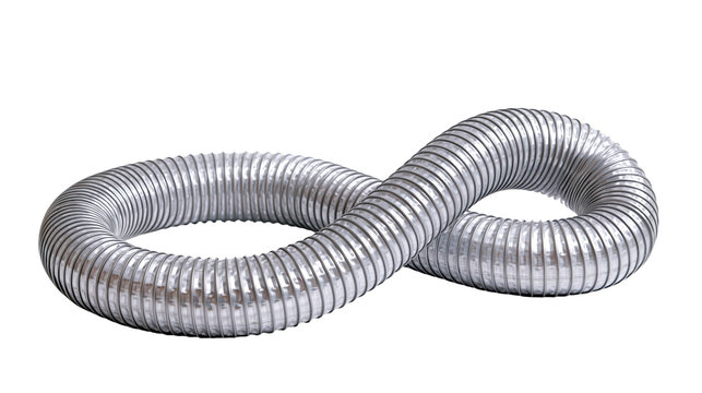 Flexible corrugated metal hose pipe bent in infinity shape