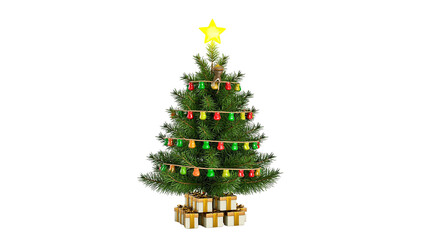 Fototapeta premium Decorated Christmas tree with star lights, and gifts