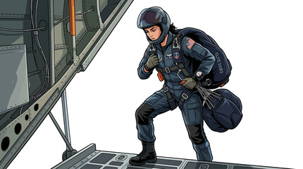 Female Skydiver Preparing for Jump Vector Illustration © Dhiyak Boneto