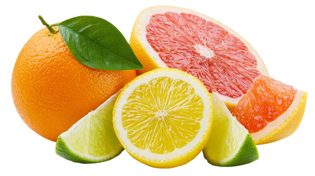 Orange lemon lime, and grapefruit slices with whole orange