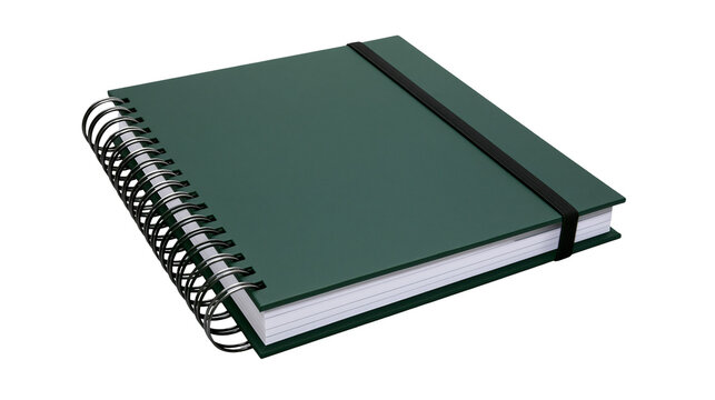 Green spiral bound notebook with elastic closure
