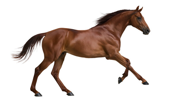 Brown horse galloping with mane flowing