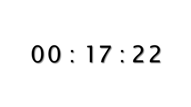 Time display showing 00 17 22 on white background with dark numbers digital format clock.
