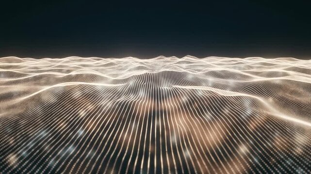 Abstract golden particle wave moving smooth seamless loop background 金色のパーティクルが美しい波のようにうねる抽象的な背景ループ動画