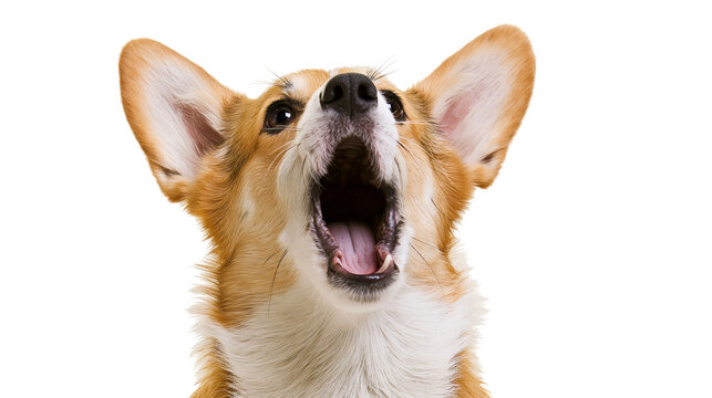 Pembroke Welsh Corgi dog yawning wide open mouth showing tongue and teeth
