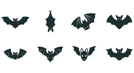 Fototapeta premium Bat Silhouettes Collection Black Shapes On White Background bats flying