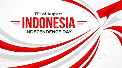 Obraz premium Celebration banner with red and white stripes for national independence day on white background