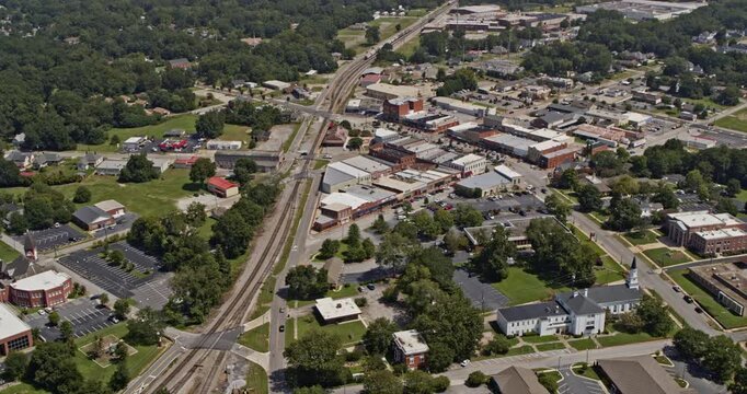 Barnesville Georgia Aerial v5 cinematic birds eye view of downtown townscape, the buggy capital of the south at daytime - Shot with Inspire 2, X7 camera - September 2020