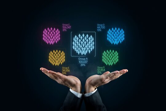 Business person holding a digital holographic display showing population demographic data