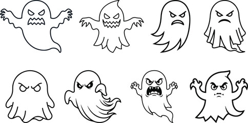 Obraz premium Halloween angry ghosts collection spooky illustrations for decoration
