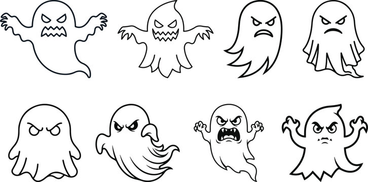 Halloween angry ghosts collection spooky illustrations for decoration
