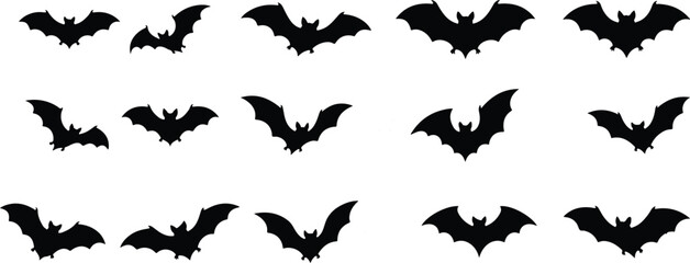 Fototapeta premium Halloween bat silhouettes collection spooky black bat shapes for october 31st decorations